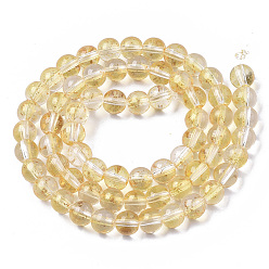 Gold Transparent Spray Painted Glass Bead Strands, with Golden Foil, Round, Gold, 6~7mm, Hole: 1.2~1.5mm, about 65~67pcs/Strand, 14.76 inch~15.12 inch(37.5~38.4cm)