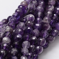Amethyst Faceted Round Natural Chevron Amethyst Bead Strands, 6mm, Hole: 1mm, about 68pcs/strand, 15.3 inch