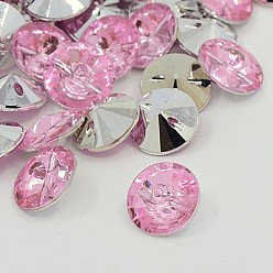 Light Rose Acrylic Rhinestone Buttons, 1-Hole, Faceted, Xilion Rivoli, Light Rose, 15x8mm, Hole: 1mm