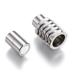 Stainless Steel Color 304 Stainless Steel Magnetic Clasps with Glue-in Ends, Column, Stainless Steel Color, 20x10mm, Hole: 6mm