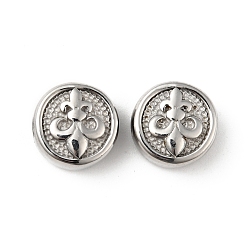 Stainless Steel Color 304 Stainless Steel Beads, Flat Round with Fleur De Lis, Stainless Steel Color, 10x6mm, Hole: 1.6mm