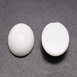 White Oval Opaque Glass Cabochons, White, 40x30x7mm