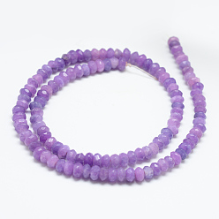 Dark Orchid Natural White Jade Bead Strands, Dyed, Faceted, Rondelle, Dark Orchid, 4x3mm, Hole: 1mm, about 110~113pcs/strand, 13.78~14.17 inch(35~36cm)