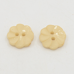 Wheat Acrylic Buttons, 2-Hole, Dyed, Flower, Wheat, 13x3mm, Hole: 2mm