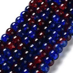 Medium Blue Spray Painted Crackle Glass Beads Strands, Round, Two Tone, Medium Blue, 10mm, Hole: 1.3~1.6mm, about 80pcs/strand, 31.4 inch