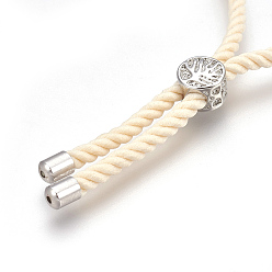 Cornsilk Cotton Cord Bracelet Making, with Brass Findings, Flat Round with Tree of Life, Cornsilk, 8-5/8 inch(22cm), Hole: 2mm