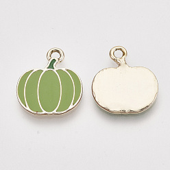 Olive Drab Autumn Theme Alloy Enamel Pendants, Light Gold, Pumpkin, Olive Drab, 18.5x16x2mm, Hole: 2mm