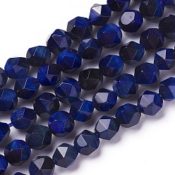 Midnight Blue Natural Tiger Eye Beads Strands, Dyed & Heated, Faceted Star Cut Beads, Midnight Blue, 7~8mm, Hole: 1mm, about 47~48pcs/strand, 15.2 inch~15.5 inch(38.5~39.5cm)