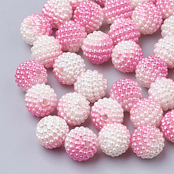 Hot Pink Imitation Pearl Acrylic Beads, Berry Beads, Combined Beads, Rainbow Gradient Mermaid Pearl Beads, Round, Hot Pink, 10mm, Hole: 1mm, about 200pcs/bag