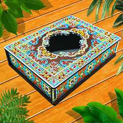 Colorful DIY Diamond Jewelry Box Kits, including Wooden Board with Mirror, Resin Rhinestones, Diamond Sticky Pen, Tray Plate and Glue Clay, Colorful, Finished Product: 200x150x45mm