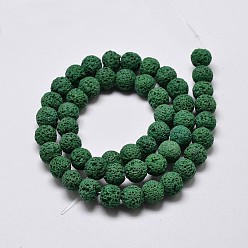 Dark Green Natural Lava Rock Round Bead Strands, Dyed, Dark Green, 6mm, Hole: 1mm, about 63pcs/strand, 15.7 inch