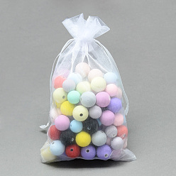 Белый Сумочки из органзы, мешочки подарка украшения для мешков конфеты, высокая плотность, прямоугольные, белые, 9x7 см