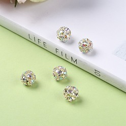 Clear AB Brass Rhinestone Beads, Grade A, Silver Color Plated, AB Color, Clear AB, Size: about 8mm in diameter, hole: 1mm