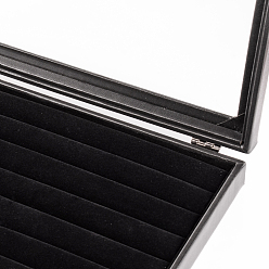 Noir Coffres en imitation cuir et anneaux en bois, avec la glace, rectangle, noir, 24x35x4.5 cm