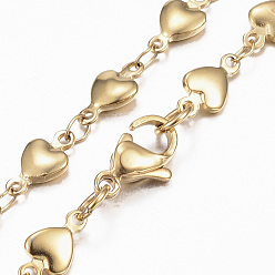 Golden 304 Stainless Steel Heart Link Chain Jewelry Sets, Necklaces and Bracelets, with Lobster Claw Clasps, Golden, 17.72 inch(45cm), 5mm, 8-1/4 inch(210mm)
