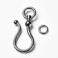 Gunmetal Tibetan Style S Hook Clasps, Lead Free & Cadmium Free, Gunmetal, Hook: 38x16x8mm, Ring: 8mm, Hole: 5mm
