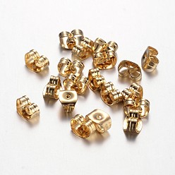 Golden 304 Stainless Steel Ear Nuts, Friction Earring Backs for Stud Earrings, Golden, 6x4.5x3mm, Hole: 0.8mm