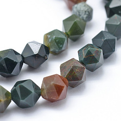 Bloodstone Natural Bloodstone Beads Strands, Heliotrope Stone Beads, Star Cut Round Beads, Faceted, 10~10.5mm, Hole: 1mm, about 37~40pcs/strand, 15.5~15.7 inch(39.5~40cm)