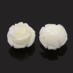 Blanc Corail synthétique 3 d fleur rose perles, teint, blanc, 14~15x9mm, Trou: 1.5mm