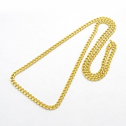Golden Men's 304 Stainless Steel Curb Chain Necklaces, with Lobster Claw Clasps, Faceted, Golden, 24.4 inch(62cm)