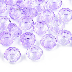 Lilac Glass European Beads, Large Hole Beads, No Metal Core, Rondelle, Lilac, 14x8mm, Hole: 5mm
