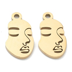 Golden Ion Plating(IP) 304 Stainless Steel Pendants, Abstract Face, Golden, 16x8.5x1mm, Hole: 1.6mm