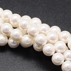 White Shell Pearl Beads Strands, Round, White, 4mm, Hole: 0.8mm, about 87pcs/strand, 15 inch