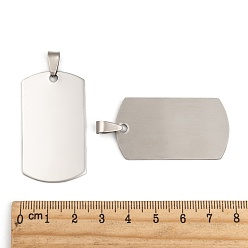 Stainless Steel Color 201 Stainless Steel Rounded Rectangle Stamping Blank Tag Pendants, for Necklace Men Jewelry Making, with Snap on Bails, Stainless Steel Color, 43x24x1mm, Hole: 3mm