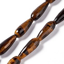 Tiger Eye Natural Tiger Eye Beads Strands, Faceted, Teardrop, 28~30x9.5~10.5mm, Hole: 1.2mm, about 13pcs/strand, 14.65''~15.39''(37.2~39.1cm)