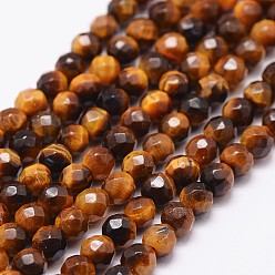 Tiger Eye Natural Tiger Eye Beads Strands, Grade A, Faceted(64 Facets), Round Bead, 4mm, Hole: 0.8mm, 99pcs/strand, 15.7 inch