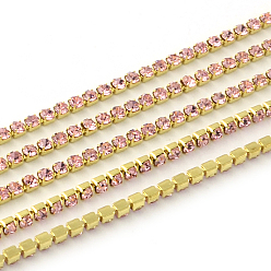 Light Rose Nickel Free Raw(Unplated) Brass Rhinestone Strass Chains, Rhinestone Cup Chain, 2880pcs rhinestone/bundle, Grade A, Light Rose, 2.2mm, about 23.62 Feet(7.2m)/bundle