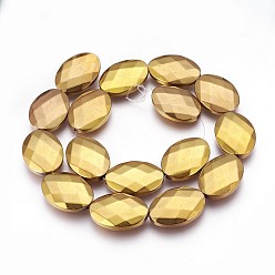 Golden Plated Electroplated Non-magnetic Synthetic Hematite Beads Strands, Polish, Faceted, Oval, Golden Plated, 25x18x5.5mm, Hole: 1mm, about 16pcs/strand, 15.74 inch(40cm)