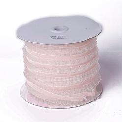 Misty Rose Nylon Elastic Ribbon, with Lace, for Jewelry Making, Misty Rose, 1 inch(25mm), 50yards/roll(45.72m/roll)