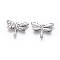 Stainless Steel Color 304 Stainless Steel Pendants, Dragonfly, Stainless Steel Color, 27.5x36x4mm, Hole: 2mm