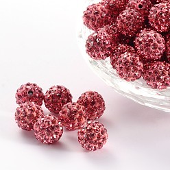 Rose Polymer Clay Rhinestone Beads, Grade A, Round, PP15, Rose, 10mm, Hole: 1.8~2mm, 6 Rows Rhinestone, PP15(2.1~2.2mm)