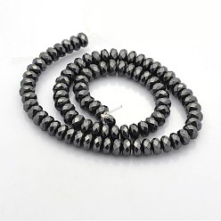 Black Non-magnetic Synthetic Hematite Beads Strands, Faceted Rondelle Beads, Black, 8x5mm, Hole: 1mm, about 89pcs/strand, 15.7 inch
