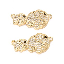 Golden Brass Micro Pave Clear & Black Cubic Zirconia Connector Charms, Mother and Son Elephants, Golden, 12x24x2mm, Hole: 1.2mm