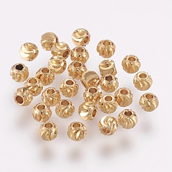 Real 18K Gold Plated Brass Spacer Beads, Long-Lasting Plated, Corrugated Round, Real 18K Gold Plated, 4x3mm, Hole: 1.6mm