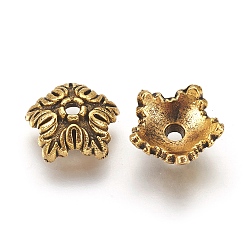 Antique Golden Tibetan Style Bead Caps, Cadmium Free & Lead Free, 5-Petal, Flower, Antique Golden, 10x4mm, Hole: 1mm