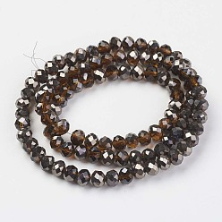 Terre De Sienne Plaquent verre transparent perles brins, demi-plaqué noir, facette, rondelle, Sienna, 4x3mm, Trou: 0.4mm, Environ 123~127 pcs/chapelet, 16.5~16.9 pouce (42~43 cm)
