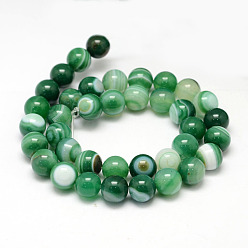 Sea Green Natural Striped Agate/Banded Agate Bead Strands, Round, Grade A, Dyed, Sea Green, 8mm, Hole: 1mm, about 47~48pcs/strand, 14.5 inch