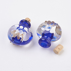 Mixed Color Handmade Silver Foil Lampwork Perfume Bottle Pendants, Essential Oil Bottle, with Gold Sand, Mixed Color, 29.5~30mm, Hole: 5mm, Bottle Capacity: 0.5~1ml(0.017~0.03 fl. oz)