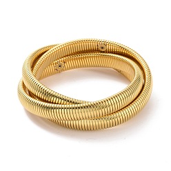 Golden 304 Stainless Steel Interlocking Flat Snake Chains Bracelet, Triple Rows Stretch Intertwined Bracelet for Women, Golden, Inner Diameter: 2-1/2 inch(6.4cm)