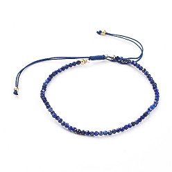 Lapis Lazuli Braided Bead Bracelets, with Natural Lapis Lazuli Beads and Golden Plated Brass Beads and Braided Nylon Thread, 55~86mm