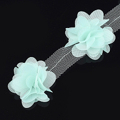 Light Cyan Organza Flower Ribbon, Costume Accessories, For Party Wedding Decoration and Earring Making, Light Cyan, 50~60mm, about 10yard/bundle