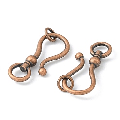 Red Copper Tibetan Style S Hook Clasps, Cadmium Free & Lead Free, Red Copper, S Hook: 38x16x8mm, Ring: 8mm, Hole: 5mm