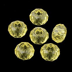 Yellow Acrylic Beads, Large Hole Beads, Faceted, Rondelle, Yellow, 13~14x8~8.5mm, Hole: 5.5mm