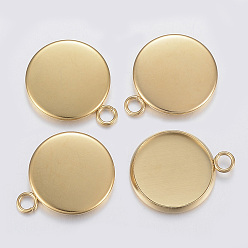 Golden 304 Stainless Steel Pendant Cabochon Settings, Plain Edge Bezel Cups, Flat Round, Golden, 11x8x1mm, Hole: 2.5mm, Tray: 6mm