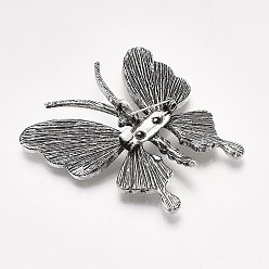 Floral White Abalone Shell/Paua Shell Brooches/Pendants, with Alloy Findings and Resin Bottom, Butterfly, Antique Silver, Floral White, 53.5x50.5x12mm, Hole: 5x3.5mm, Pin: 0.6mm