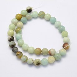 Flower Amazonite Natural Flower Amazonite Beads Strands, Round, 8~8.5mm, Hole: 1mm, about 47pcs/strand, 15.7 inch(40cm)